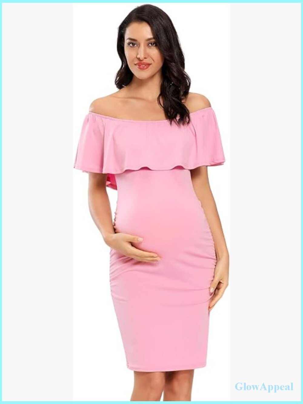 Maternity Off Shoulder Ruffle Sleeveless Bodycon Dress for Baby Shower